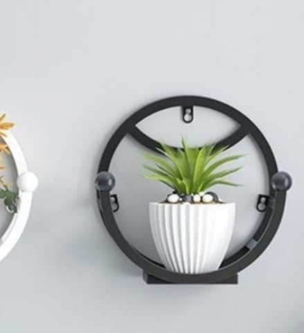 Image of Round Metal Wall Shelf, 3-Tier Floating Display Stand, Black Decorative Plant Holder