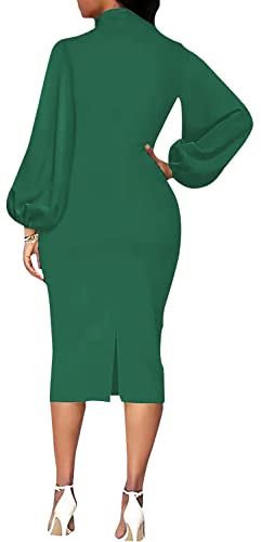 Image of Sexy Long Sleeve Dress for Women Solid Color Bow Knot Turtleneck Formal Gown Midi Casual Church Dresses
