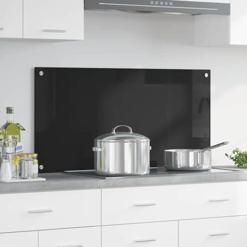 Design moderne en verre trempé noir 100 x 50 cm durable et résistant pour revêtement de cuisine