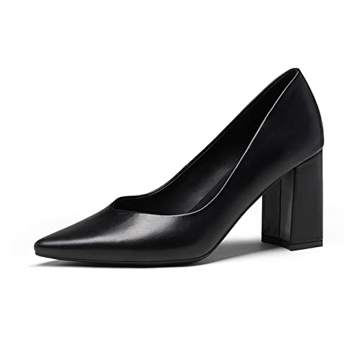 Escarpins en cuir de styliste avec talons mi-bloc confortables pour dames exigeantes