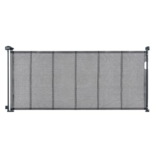 Image of VEVOR Retractable Baby Gates for Stairs, Extends up to 76.8" Wide, Mesh Dog Gate for The House, 34" Tall Extra Wide Child Safety Gates for Doorways, Hallways, Pet Cat Gate Indoor & Outdoor, Black