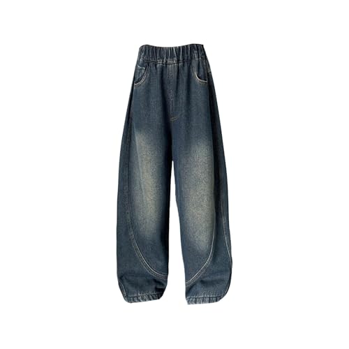 Girls Wide Leg Elastic Waist Jeans Baggy High Waisted Casual Denim Pants Youth Fall Straight Leg Washed Trousers