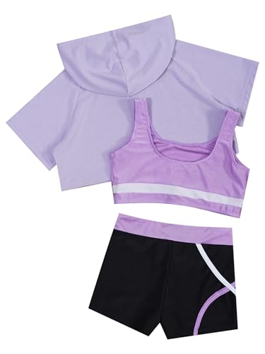 Kids Girls Pcs Dance Gymnastic Sports Outfit Short Hoodie Hooded With Tank Top Active Shorts Set Tracksuit4