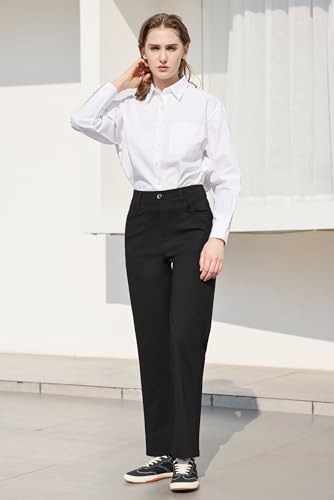 Work Pants Women Dress Pants High Waisted Stretchy Straight Leg Trousers Business Casual Pull On Slacks with Pockets 29"4