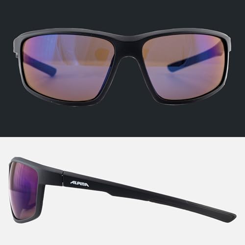 ALPINA DEFEY - Verspiegelte und Bruchsichere Sport- & Fahrradbrille für Erwachsene, Anti-fog, bruchsicher, mit UV-A-, B- & -C-Schutz, black matt (blue)