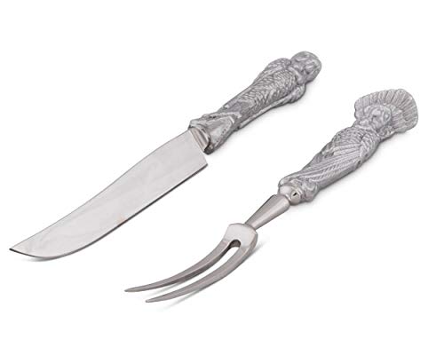 Arthur Court Thanksgiving Turkey Handed Carving Set - Forged Stainless Steel Carving Fork and Carving Knife