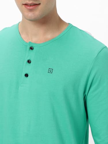 Image of Urbano Fashion Men's Solid Henley Neck Slim Fit Full Sleeve Cotton T-Shirt