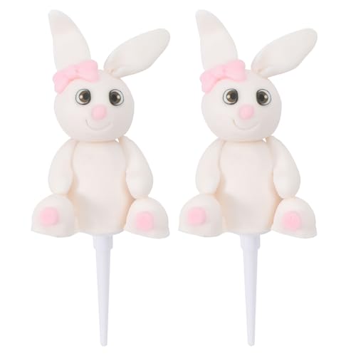 GALPADA Adornos para Tartas de Conejito 2 Piezas, Decoración para Pasteles de Cumpleaños, Accesorios para Fiesta Infantil, Decoración Comestible para Postres Color Color Aleatorio
