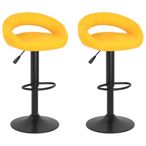 vidaXL Tabourets de Bar Lot de 2 Jaune Moutarde Velours, Chaise, Tabouret de Bar de Cuisine, Chaise Bistro, Tabouret de Bar pour Petit-déjeuner