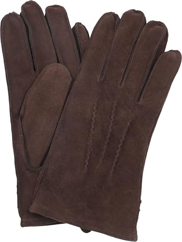 Gants en suede pour homme de Suitable – Gants en cuir chauds avec doublure en laine – Coupe élégante et confortable, marron, L