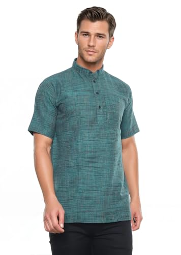 Image of Khadie Cotton Blend Solid Casual Regular Fit Mandarin /Chinese Collor Short Kurta for Men