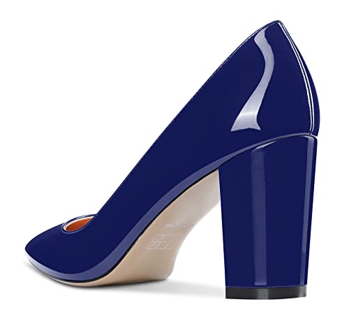 Image of Aachcol Women Pumps Pointed Toe Slip on Mid Heel Dress Office Chunky Block Heels Shoes 3 Inches