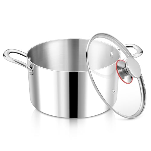 Joyfair Kochtopf, 24cm Premium 3-Lagiger Edelstahl Nudeltopf mit Glasdeckel, 5,6L Kochtopf Induktion Suppentopf zum Kochen/Braten/Suppen, Spaghettitopf für alle Herdarten geeignet - Spülmaschinenfest
