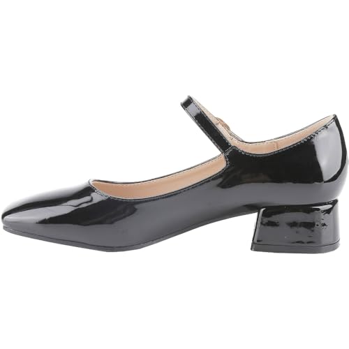 CLOVERLAY Women's Fashionable Mary Jane Chunky Heel Pump Ankle Strap Square Toe High Heel Pumps Mary Jane Spring Summer Vacation Spring Break Easter Shoes3