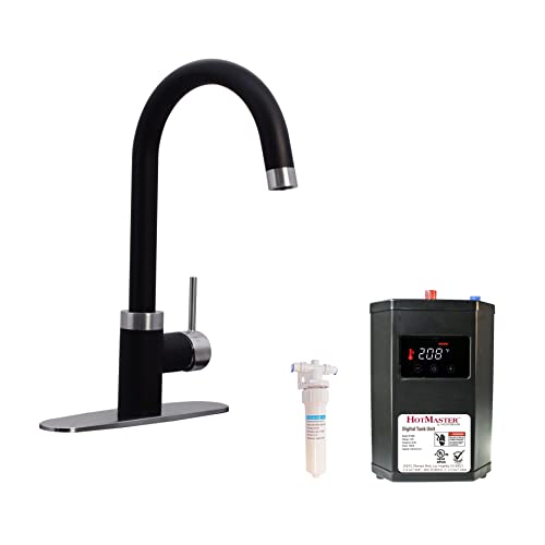Westbrass KH31BK-6220 HotMaster 3 in 1 Kitchen Faucet with DigitHot Instant Hot Tank and Single in-Line Water Filter System, Matte Black/Stainless Steel