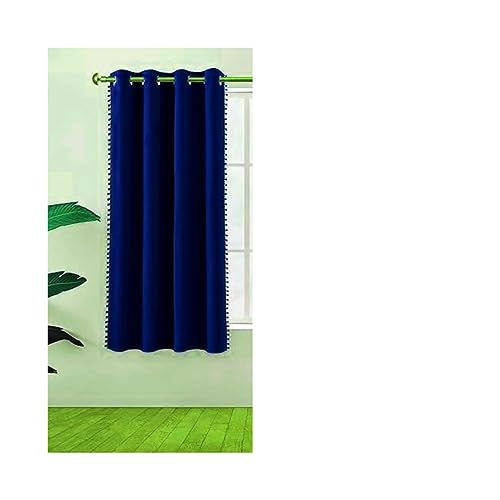 Image of Amazon Brand - Umi Velvet Eyelet Door Curtains with pom pom Lace for Living Room Bedroom Kitchen 1 pc Pack in Blue Color (Windows - 4 feet x 4 feet) | Blackout