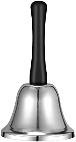 VABNEER Hand Bell Metal Tea Bell Service Bell Gold Hand Bell School Small Hand Bell for Adults(Silver)