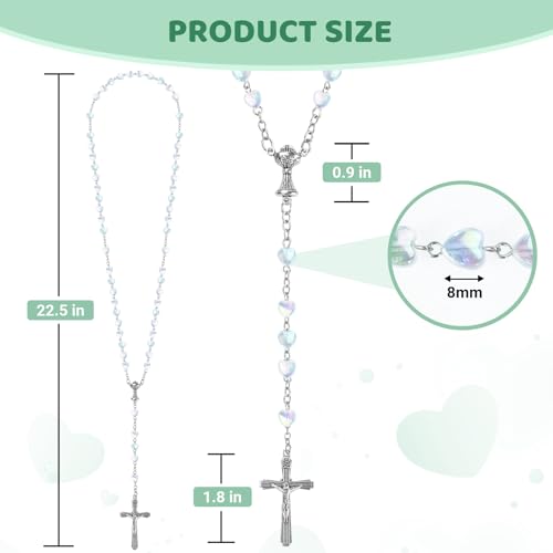 Rosary Beads Cross Necklace for Women, Catholic Rosary Necklace for Men with Crucifix, Crystal Heart Shaped Rosarios Catolicos, First Communion Christian Gifts(Colorful Clear)2