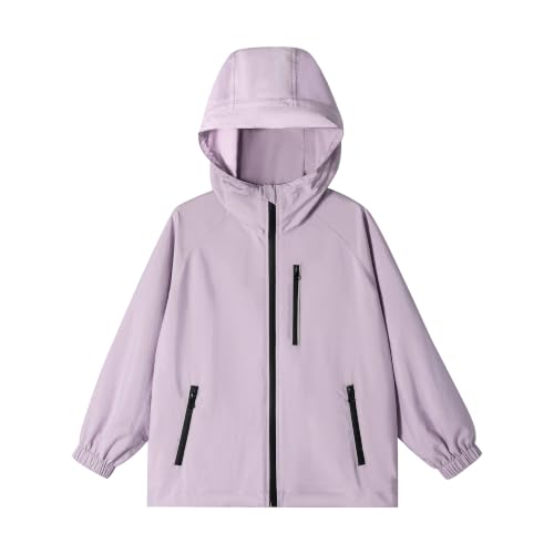 Image of Rolanko Girls Rain Jacket Lightweight Waterproof Hooded Kids Raincoat 6-16