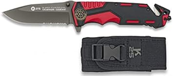 K25-19653GR1002 Navaja roja/Negra K25 Seguridad.H:9.4 Herramienta para Caza, Pesca, Camping, Outdoor, Supervivencia y Bushcraft + Portabotellas de regalo