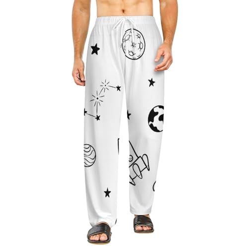 Pantalon de détente avec poches femme long style planètes bas de pyjama nuit taille S