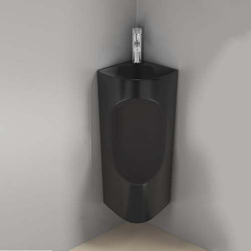 洗面台と蛇口付きコーナーセラミック小便器、男性用夜間こぼれ防止壁掛け小便器、浴室商業ホテルガレージバー屋外用(Black)