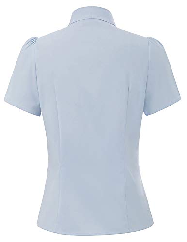 Image of Belle Poque Summer Short Sleeve Office Button Down Blouse Stripe Shirt Tops with Bow Tie BP573
