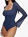 REORIA Women's Fall Fashion 2025 Cute Basic Square Neck Thong Bodysuit Long Sleeve Sheer Mesh Double Lined Trendy Y2K Going Out Leotard Tops Dark Denim XX-Large