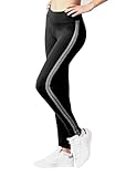 Conceited Women’s Leggings - High Waisted - Soft - Casual - Black - Racer Stripe - Large - X-Large
