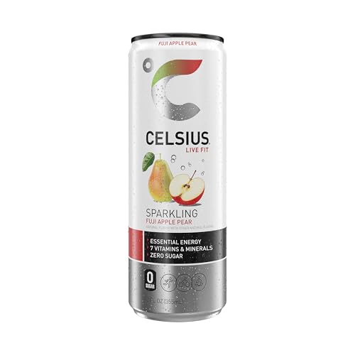Image of CELSIUS Sparkling Fuji Apple Pear, Sugar Free Energy Drink, 12 Fl Oz (Pack of 4)