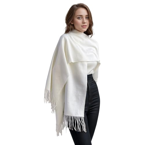 ACNCN Damen-Schal, Kaschmir, Pashmina, 300 g, extra groß, Kaschmir, dicke Schals für den Winter, elfenbeinfarben