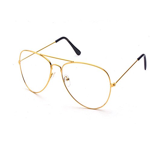 Vintage Pilotenbrille Metallrahmen Fensterglas Brille Ohne Stärke Durchsichtig Nerdbrille Sonnenbrille mit Nasenpad Retro Winddicht Sonne Brille Damen Herren