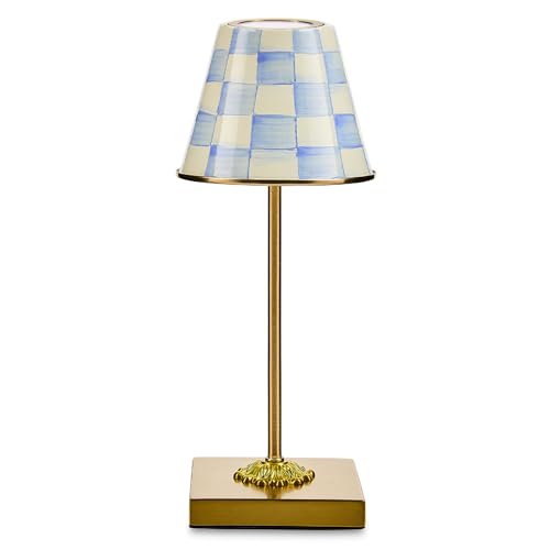 Image of MACKENZIE-CHILDS LED Cafe Table Lamp, Light-Blue-and-White Sky Check