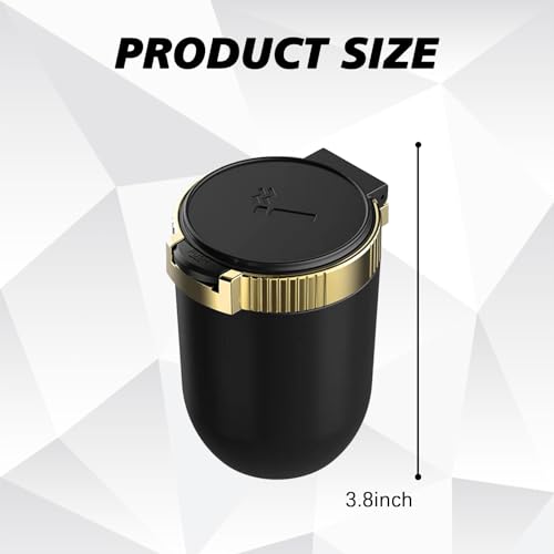 Image of Car Ashtray with lid Smell Proof, Smoke-free portable mini car trash can with LED Blue Light,Removable Stainless Steel Car Cup Holder Universal Car Interior Accessories(Gold), QBOONPT-YHG01