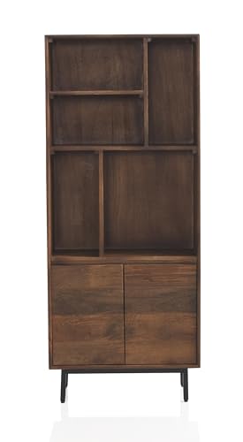 Libreria 2 Puertas Lisas Madera Maciza De Mango, Patas Metal