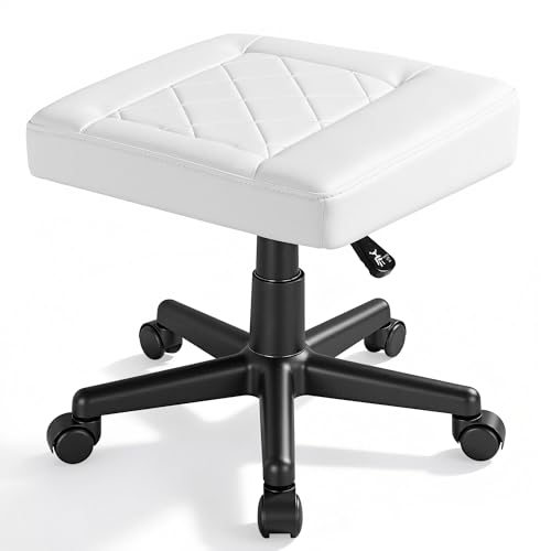 Image of VECELO Under Desk Footrest, PU Ergonomic Foot Rest with Wheels, Comfort Padding, Height Adjustable for Relieving Leg Pain, Stiffness, and etc, White