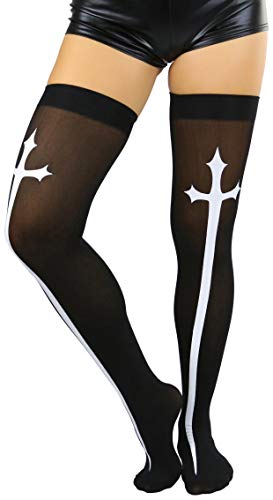 Image of ToBeInStyleWomen's Gothic Cross Opaque Thigh Hi
