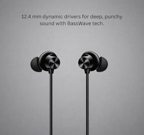 Image of Original Neckband for OnePlus Z3 Earbuds with Quick Charging Soft Silicone Band and Bass Boost Audio (Black)