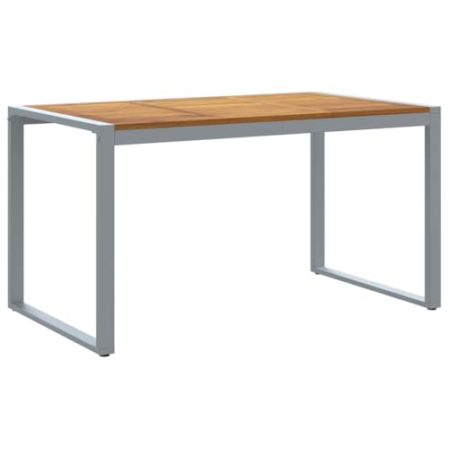 vidaXL Gartentisch Grau 140 x 90 cm aus Stahl & massivem Teakholz für Balkon und Terrasse, geeignet für bis zu 6 Personen. Stylisches modernes Design für Garten und Terrasse.