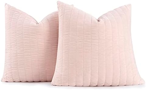 COCOPLOCEUS 26x26 Pillow Covers Set of 2 Euro Sham Pillow Covers Velvet Farmhouse Pillow Covers Decorative Square Pillow Shams Soft Large Cushion Cover for Bed Couch Bench Sofa, Pink