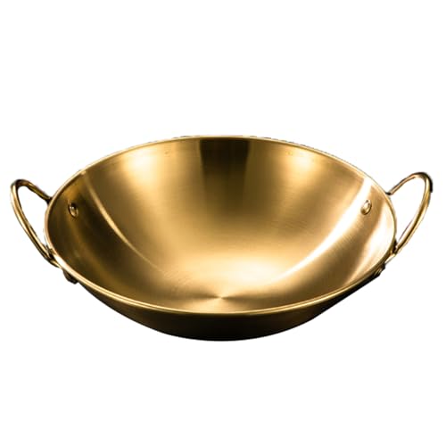 Paellera De Acero Inoxidable Doble Oreja Sartén De Cocina Antiadherente Caldero De Hierro Fundido Paellera Plato De Aperitivo Plato De Acero Inoxidable Antiadherente gold-24cm