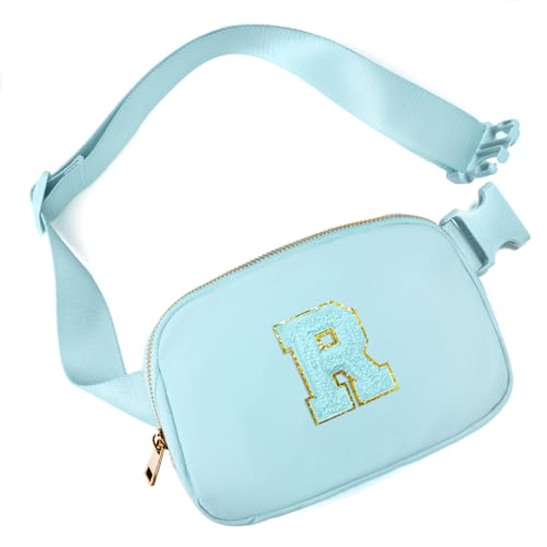 Image of Gitus Gifts for 8 9 10 11 12 Year Old Girls Belt Bag Fanny Pack Crossbody Bags with Initial Letter Patch Cute Stuff Birthday Gifts for Teen Girls Women Personalized Trend Stuff (Icing Blue-R)