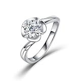 ZUOHUI Anillo de Plata de Ley Moissanite for Mujer con Punta de corazón Trenzado, Solitario de Compromiso, Banda apilable S925 Aniversario(Silver,5)