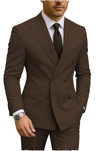Men's Suits Formal Slim Fit 2 Piece Double Breasted Peak Lapel Business Blazer Pants Wedding