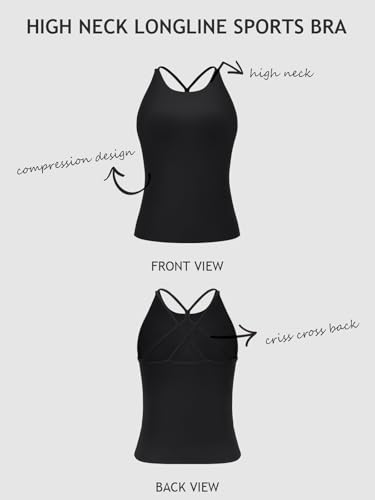 Image of LASLULU Womens High Neck Workout Tank Tops with Built in Bra Strappy Back | Low to Medium Impact,Longline Halter Neck Sports Bra,Fitted Compression,Padded Athletic Yoga Running Gym Pilates Tank Tops