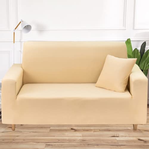 YFDC Funda De Sofá De Color Sólido Elástico Cuatro Estaciones Cojín De Sofá Todo Incluido Funda De Sofá Funda De Sofá Sofá Toalla Cojín De Sofá (Beige,Double (145-185cm)) Cover