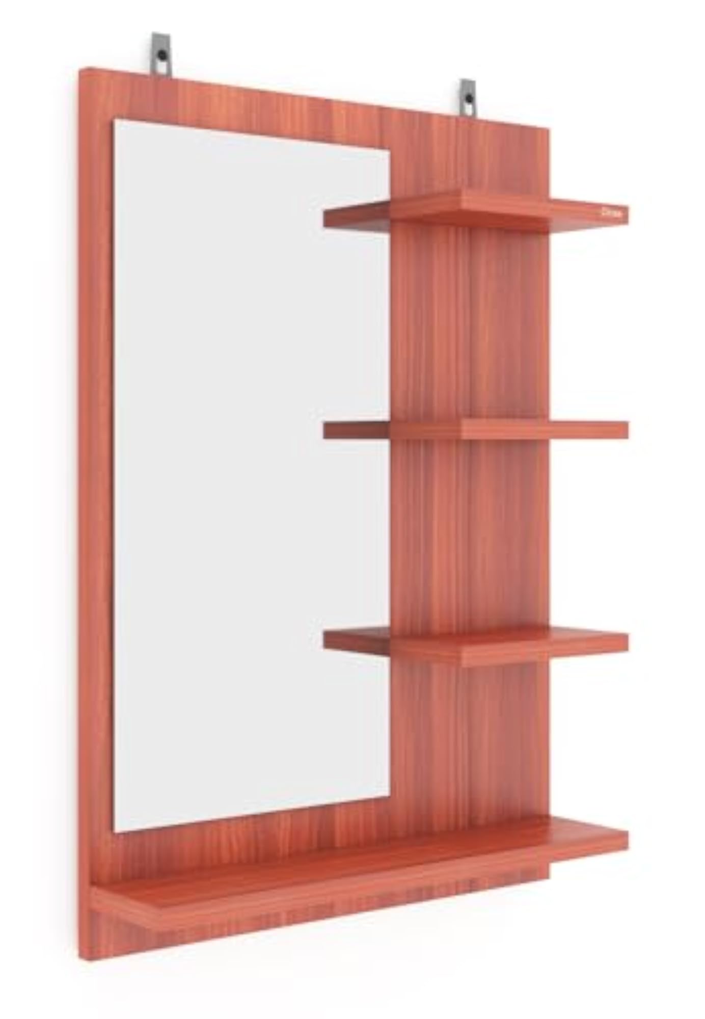 Wall Mounted Wooden Dressing Mirror with 4 Storage Shelves