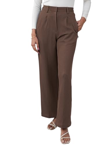 Image of Leriya Fashion Women High Waist Polycotton Formal Trousers | Summer Breathable Wide Leg Pants with Pockets |Casual, Office & Travel Outfits