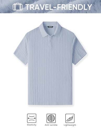 Image of JMIERR Mens Casual Polo Shirt Summer Short Sleeve Vacation Button Beach Knit Stretchy Golf Shirts