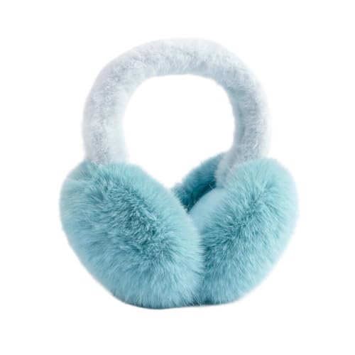 Cache-oreilles bleu ciel en fourrure de lapin contre le vent froid pour le ski